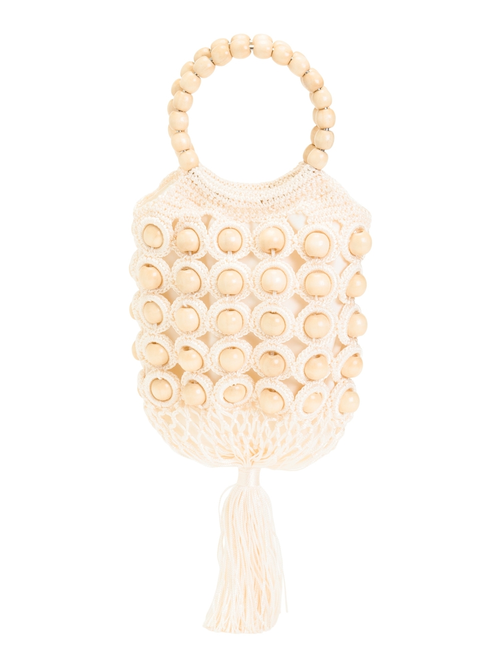 Cream Beaded Crochet Handbag with Tassel